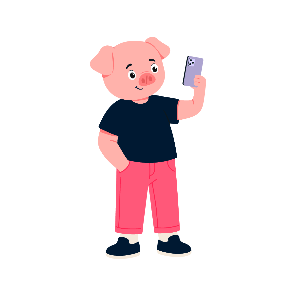 Personaje de Kuchi sosteniendo un celular